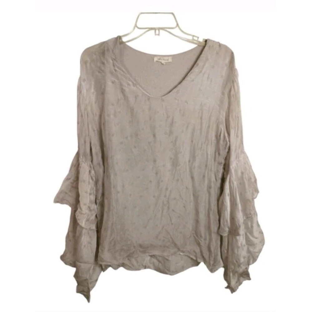 Belle France L Silk‎ Star Print Blouse Ethereal Boho Celestial Fairycore Whimsy